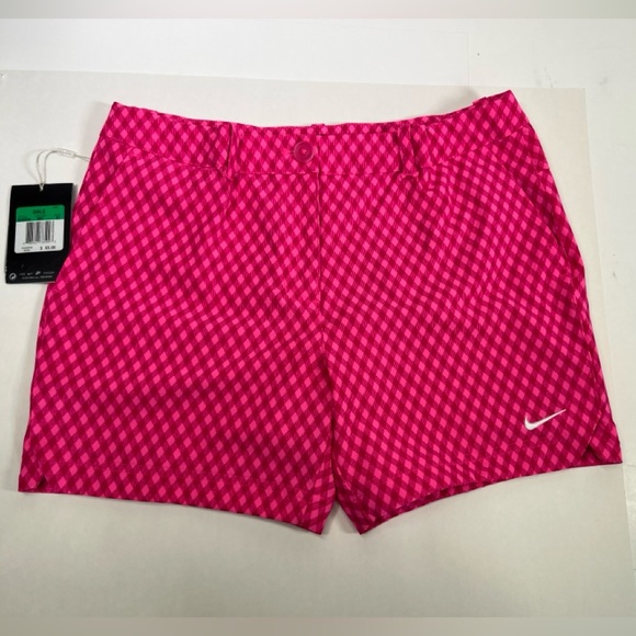 Nike Golf Gingham Shorts Girls XL Pink Dri-Fit Stay Cool Adjustable Waist New - Picture 1 of 14